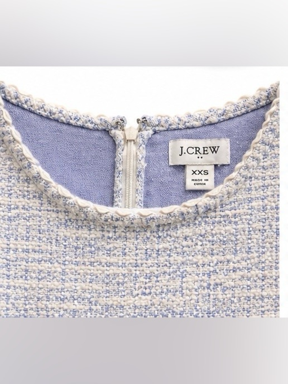 J.Crew Bouclé Tweed Sleeveless Top XXS | Blue & Cream Textured Shell - Picture 8 of 12
